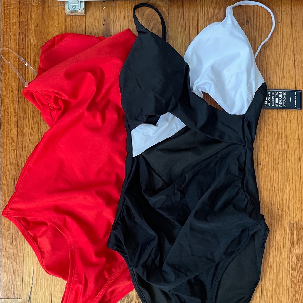 Kona Sol Vibrant Red Swimwear/ blooming jelly, black, and white swimwear